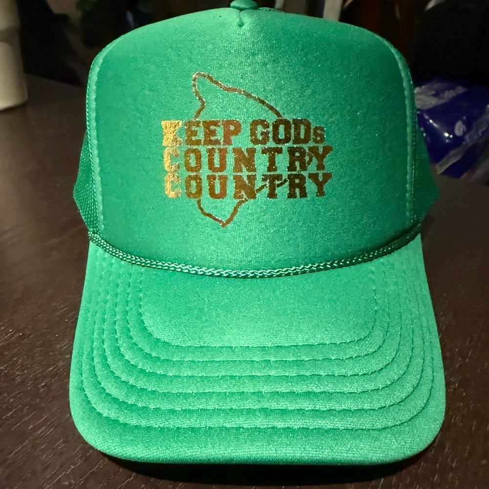 Green Trucker Hat with Gold Embroidery